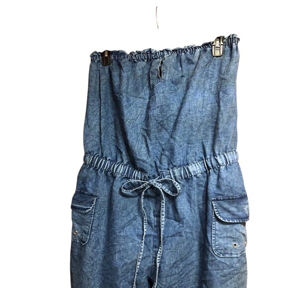 Boho Cowgirl Sweetheart Off Shoulder Denim Romper Key Hole Accent Pockets Sz 1X - Picture 4 of 16